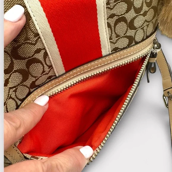 Coach Signature Varsity Stripe Medium Tote Bag – Khaki/Red – Style F27024 - Picture 12 of 16